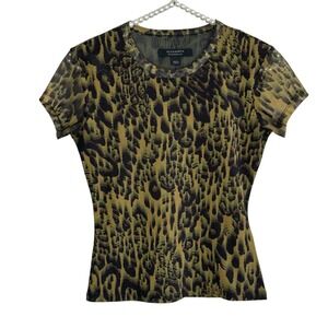 AllSaints Ellie Mesh Tee Top Sz 2 Y2k Sheer Camo Festival Grunge Crop Crew Goth